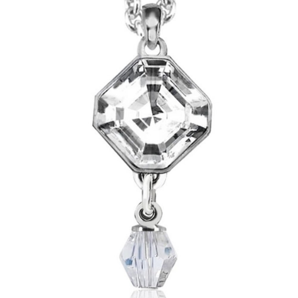 Swarovski Crystal Necklace - Sterling Silver Overlay w/ Hexagon Drop Pendant 18" - Picture 6 of 10